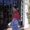 VESTIDO FLAMENCA LOLA CELESTE cinta roja - Imagen 2