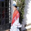 VESTIDO FLAMENCA LOLA CELESTE cinta roja - Imagen 3