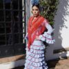 VESTIDO FLAMENCA LOLA CELESTE cinta roja