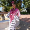 VESTIDO FLAMENCA LOLA BLANCO LUNAR NEGRO con cinta negra