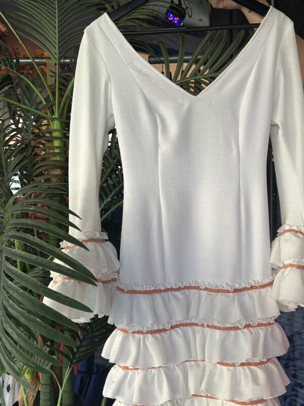 VESTIDO FLAMENCA LOLA BLANCO cinta melocotón - Imagen 4