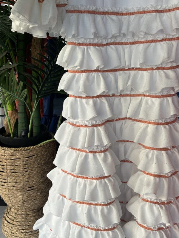 VESTIDO FLAMENCA LOLA BLANCO cinta melocotón - Imagen 3