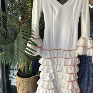 VESTIDO FLAMENCA LOLA BLANCO cinta melocotón