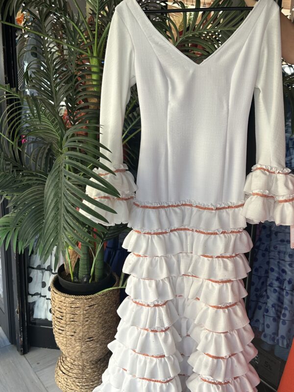 VESTIDO FLAMENCA LOLA BLANCO cinta melocotón
