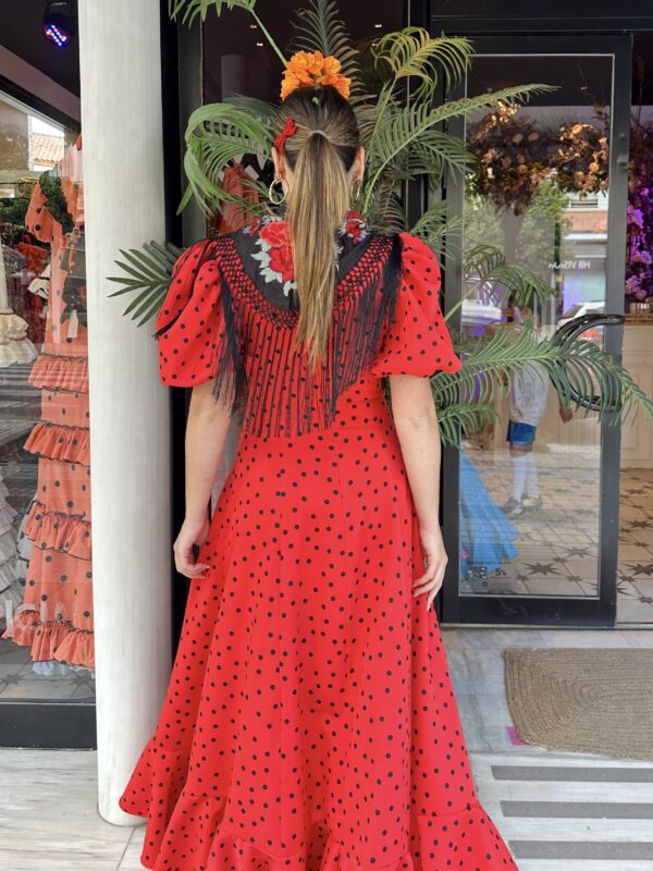 VESTIDO BATA MARISMA ROJO LUNAR NEGRO - Imagen 2