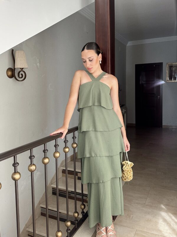VESTIDO VOLANTITOS CAQUI